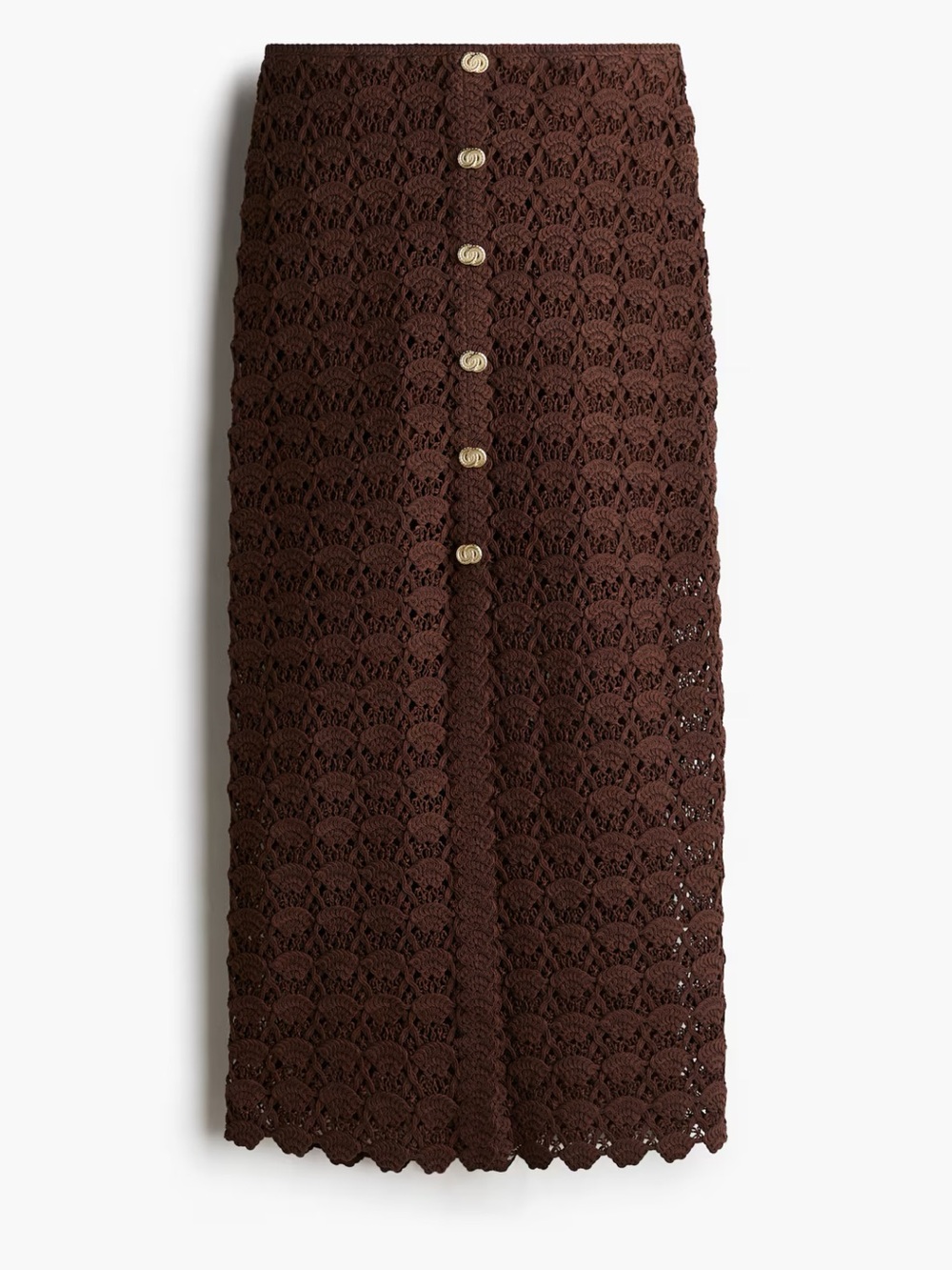 H&M Edition - NWT brown Crochet gold Button-Front Midi Maxi Skirt